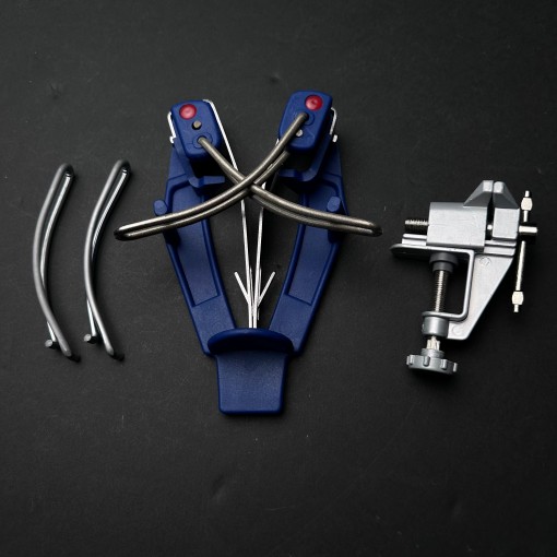 Set Menghina si Dispozitiv ascutit cutite metalic, 2 lame de rezerva, albastru