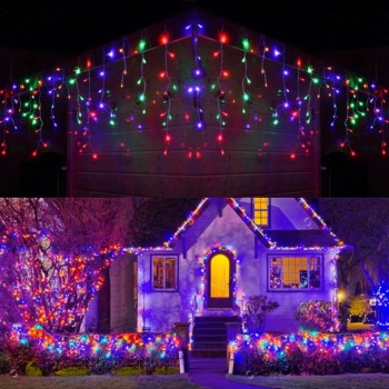 Instalatie 12 metri,MULTICOLOR, 300 LED-uri tip turturi, franjuri, Craciun