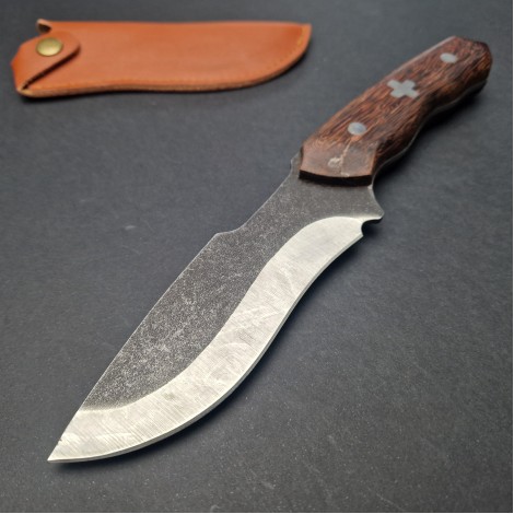 Cutit camping, pescuit și drumetie Swiss, 25cm, maner lemn, teaca lama FeroCut FR17