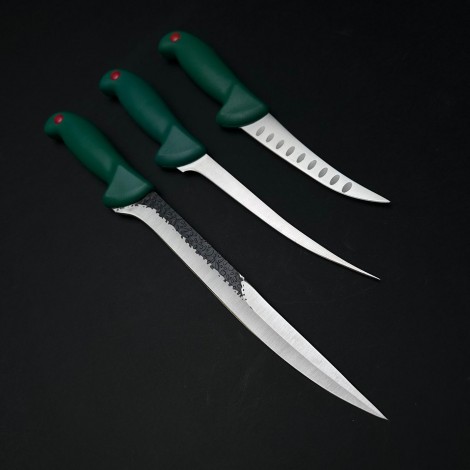 Set 3 Cuțite Măcelar pentru Sacrificat: Gama înjunghiat + dezosat + tocat