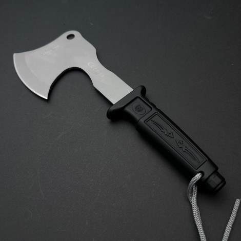 Toporisca tactica 31cm, camping si drumetii, lama otel inoxidabil, maner negru, husa