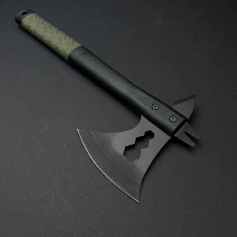 Toporisca tactica 33cm, camping si drumetii, lama otel inoxidabil, maner verde, husa