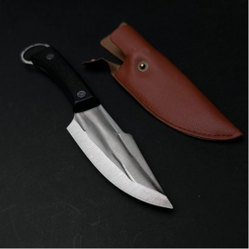 Cutit camping și drumetie 23cm, lama otel inox, maner lemn negru, teaca lama, CB014 cadou barbati FR19