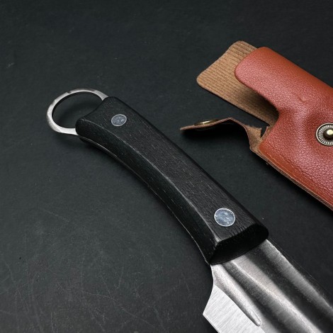 Cutit camping și drumetie 23cm, lama otel inox, maner lemn negru, teaca lama, CB014 cadou barbati FR19