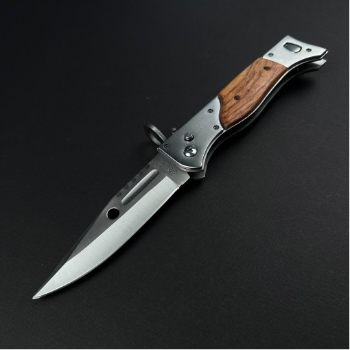 Cutit briceag camping și drumetie 27cm, lama otel inox, maner lemn maro AK, CB020 cadou barbati FR19