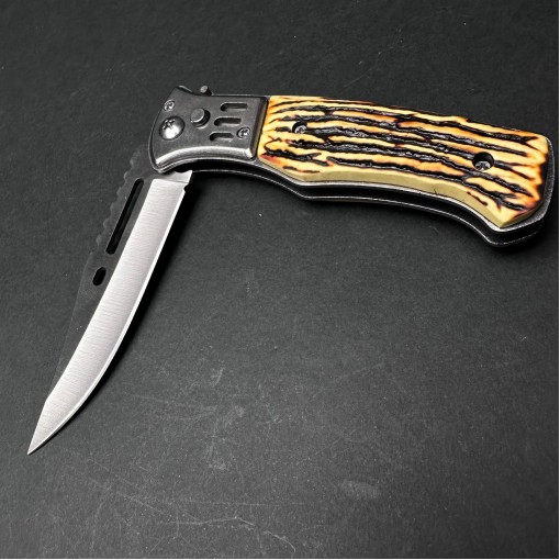 Cutit briceag camping și drumetie 22cm, lama otel inox, maner corn cerb, CB011 cadou barbati FR19