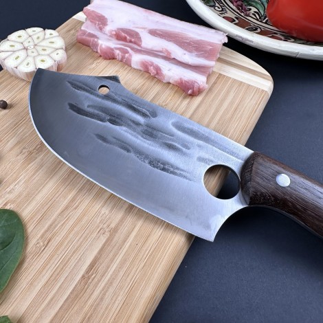 Cutit fier forjat 28cm tip satar, lama otel inox, maner lemn maro, 300-8