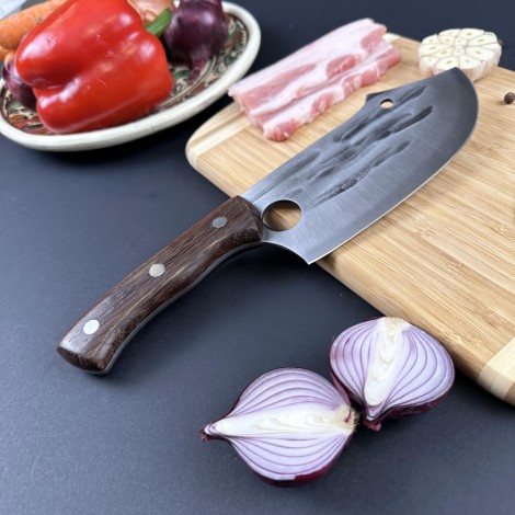Cutit fier forjat 28cm tip satar, lama otel inox, maner lemn maro, 300-8