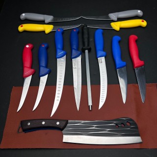 Set macelarie Gama Gladiator 13 piese, Cutit fier forjat tip maceta 33cm, 11 cutite si pila ascutit