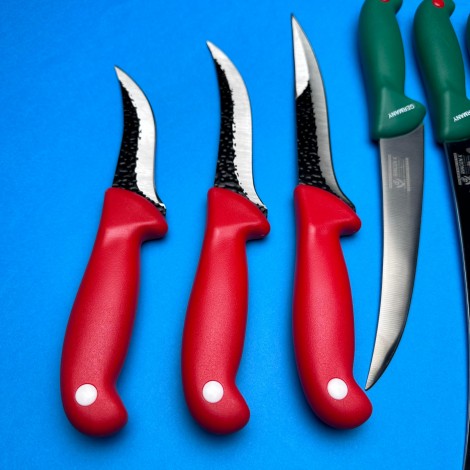 Set macelarie Gama Haiduc 7 piese, Cutit fier forjat tip maceta 33cm, 6 cutite, verde/rosu