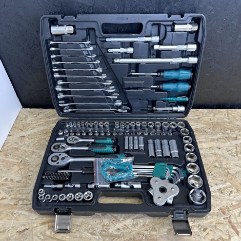 Trusa de scule profesionala 121 piese, tubulare, biti, chei fixe si clichet de 1/4, 1/2 si 3/8 + Trusa de scule 11 piese RESIGILAT- Cutie sparta