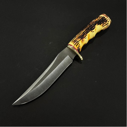 Cutit camping Rustic 23cm, lama tais dublu otel inox, maner corn cerb, husa, CUT-RST23CB