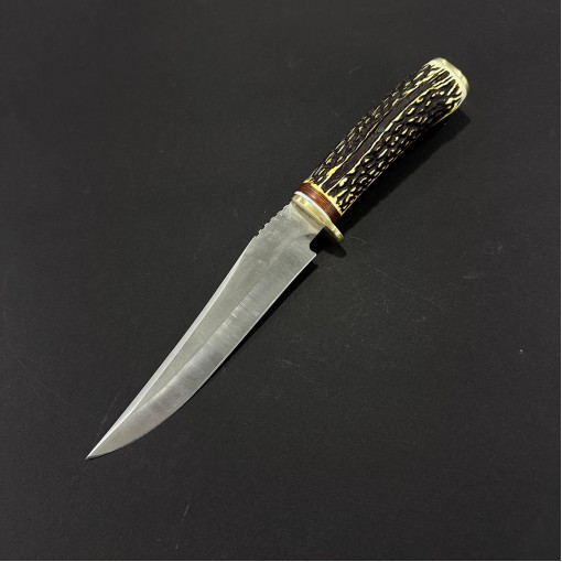 Cutit camping Rustic 26cm, lama tais dublu otel inox, maner corn cerb, husa, CUT-RST26CB