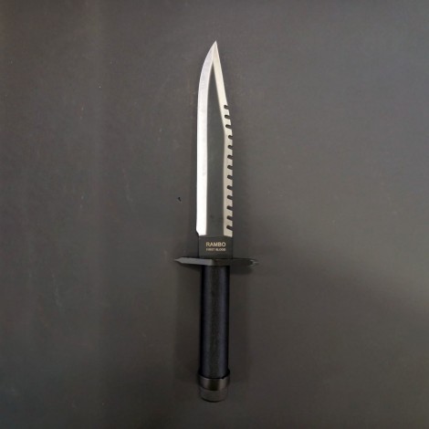 Cutit camping Rambo First Blood 36cm, lama otel inox cu margine zimtata si varf dublu, teaca piele maro, RAMBO-36 Cutit camping Rambo First Blood 36cm, lama otel inox cu margine zimtata si varf dublu, teaca piele maro, RAMBO-36