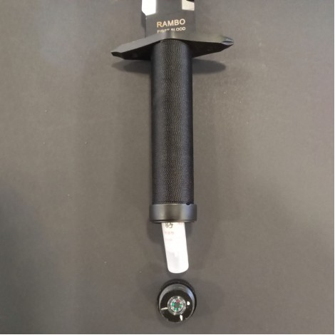 Cutit camping Rambo First Blood 36cm, lama otel inox cu margine zimtata si varf dublu, teaca piele maro, RAMBO-36 Cutit camping Rambo First Blood 36cm, lama otel inox cu margine zimtata si varf dublu, teaca piele maro, RAMBO-36