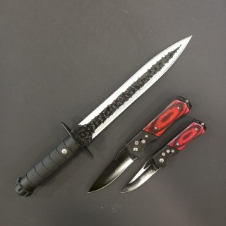 Set hobby 3 piese, Cutit macelarie fier forjat i9FF si 2 Briceage Columbia cu lama otel inox