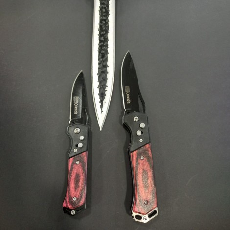 Set hobby 3 piese, Cutit macelarie fier forjat i9FF si 2 Briceage Columbia cu lama otel inox Set hobby 3 piese, Cutit macelarie fier forjat i9FF si 2 Briceage Columbia cu lama otel inox