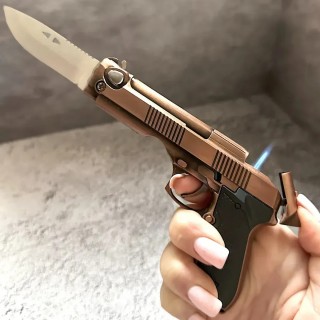 Brichetă decorativă pistol briceag, reincarcabila, bronz, BRI-BBRZ