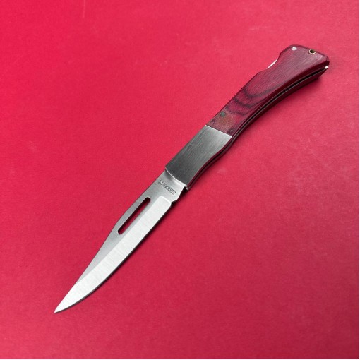 Cutit camping tip Briceag cherry, lama otel inox, maner metal+lemn rosu, cu husa FR18