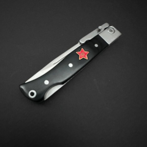 Cutit camping tip Briceag Star 22cm, lama otel inox, maner metal+abs, cu husa, negru