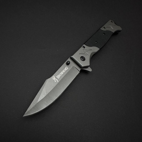 Cutit camping tip Briceag Browning 23cm, lama otel inox, maner metal+abs, cu husa, negru