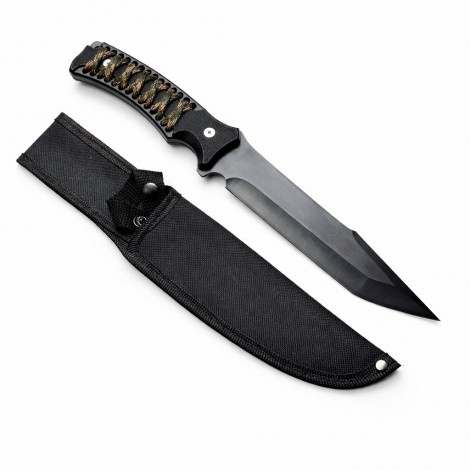 Cutit camping AJ 30cm, lama 15cm otel inox, varf tais dublu, negru FR19