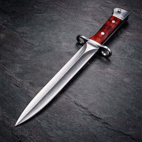 Cutit camping military 34cm, lama otel inox, maner lemn, teaca piele FR20