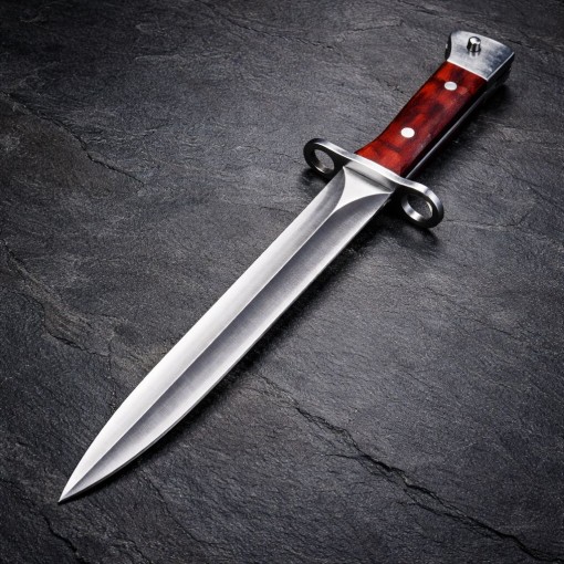 Cutit camping military 34cm, lama otel inox, maner lemn, teaca piele FR20