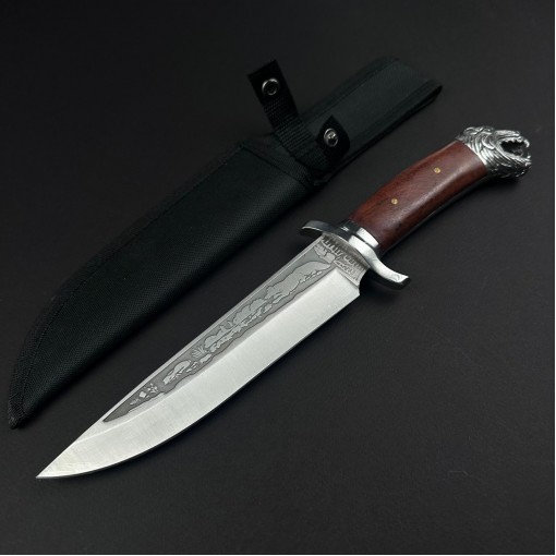 Cutit camping Bowie 33cm, lama otel inox, maner lemn maro, husa FR19