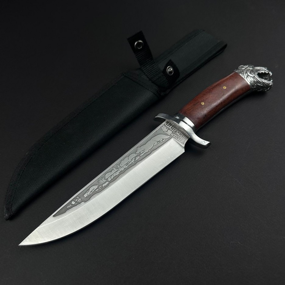 Cutit camping Bowie 33cm, lama otel inox, maner lemn maro, husa FR19