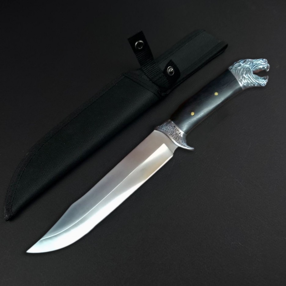 Cutit camping Bowie 33cm, lama otel inox, maner lemn negru, husa FR19