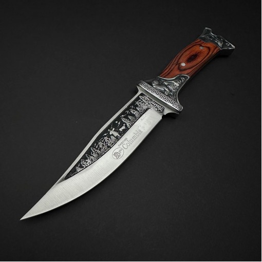 Cutit camping dagger Columbia KB3188 28cm, lama otel inox, maner metal+lemn, cu husa, maro