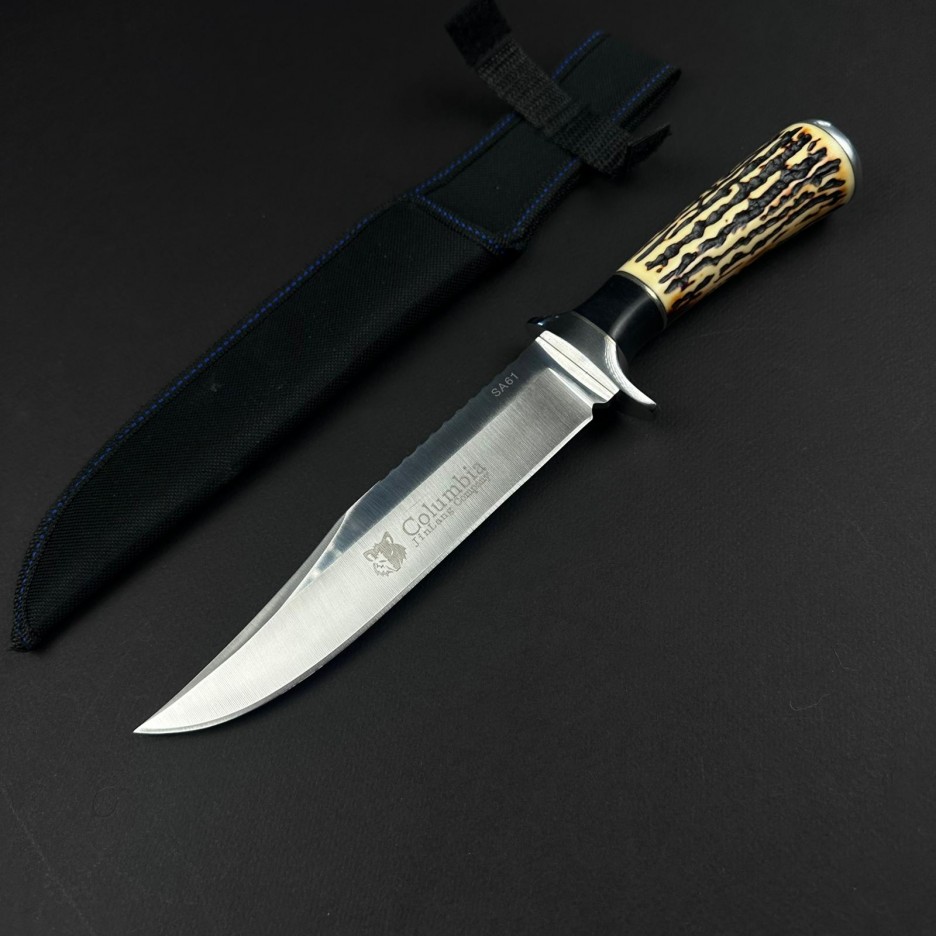 Cutit camping Columbia SA61 31cm, lama otel inox, maner corn cerb, husa textila FR19