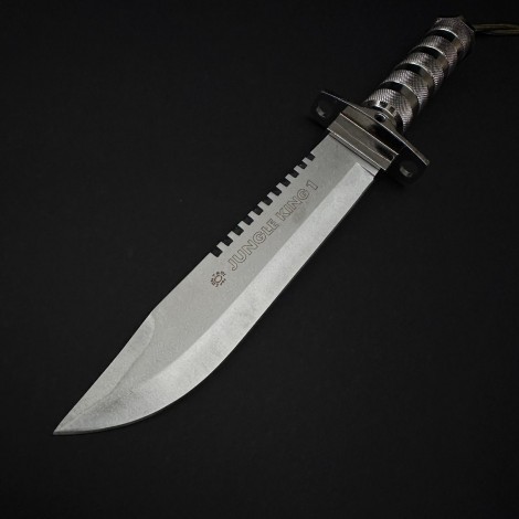 Cutit camping tactic Jungle King 1 36cm, lama otel inox, maner metal cu busola, cu husa, argintiu