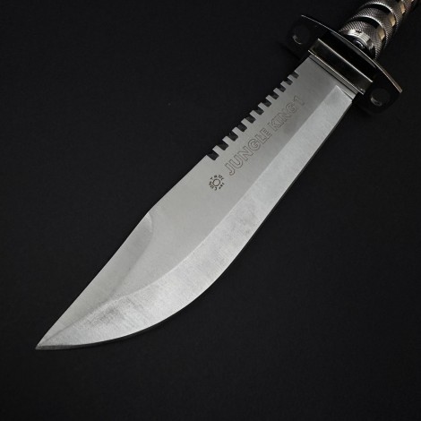 Cutit camping tactic Jungle King 1 36cm, lama otel inox, maner metal cu busola, cu husa, argintiu