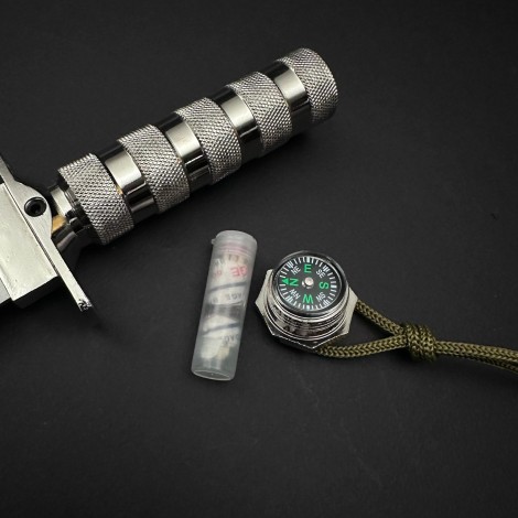 Cutit camping tactic Jungle King 1 36cm, lama otel inox, maner metal cu busola, cu husa, argintiu