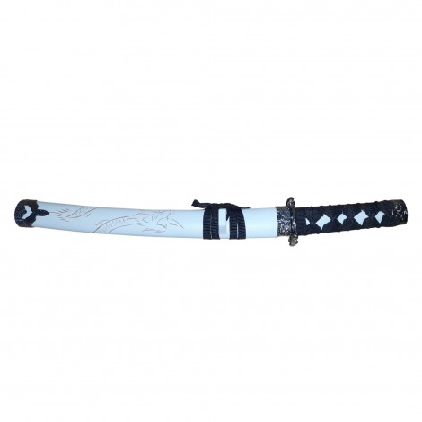 Set 3 sabii tip katana Ninja Warrior, panoplie, replici decorative, suport inclus, alb FR17
