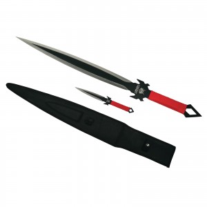 Set maceta vanatoare Ronin 68.5 cm, maner textil paracord rosu, teaca si kunai 25cm sabie FRS10