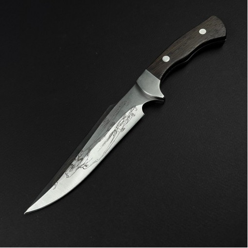 Cutit camping Skinner Elefant 27cm, lama curba otel inox, maner lemn, teaca piele FR19