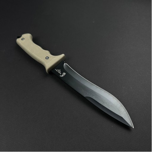 Cuțit camping bowie AJ 31cm, lamă oțel inoxidabil varf dublu tăiș, mâner kaki, cu husa FR19