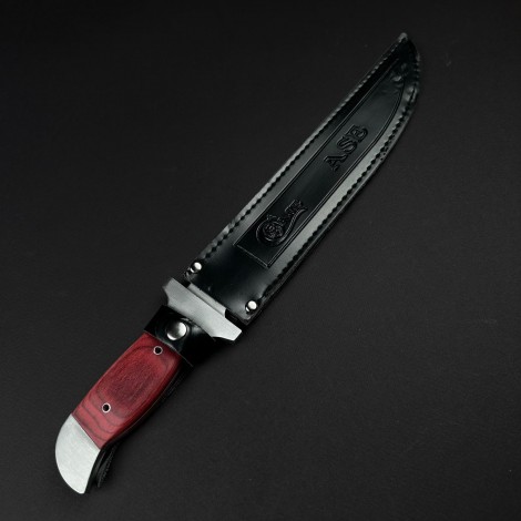 Cutit camping tactic 38cm, lama otel inox varf dublu tais, maner lemn, teaca piele FR18