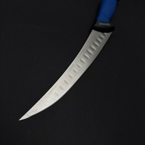 Cutit macelarie dezosat 32cm, lama cu caneluri otel inox 1/2FLEX, maner silicon albastru CMDS32AC-OI