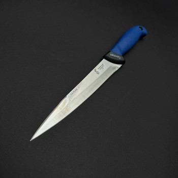 Cutit macelarie injunghiat 34cm, lama cu varf tais dublu otel inox 1/2FLEX, maner silicon albastru CMIS34AVD-OI