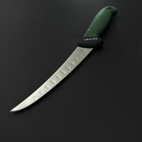 Cutit macelarie dezosat 30cm, lama cu caneluri otel inox 1/2FLEX, maner silicon verde CMDS30VC-OI