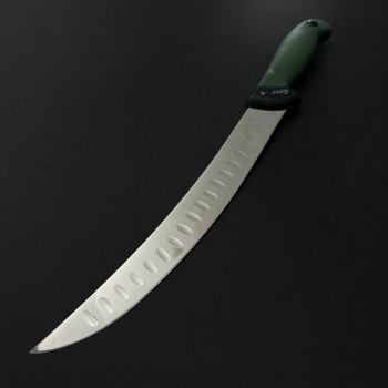 Cutit macelarie dezosat 38cm, lama cu caneluri otel inox 1/2FLEX, maner silicon verde CMDS38VC-OI