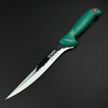 Cutit macelarie injunghiat 32cm, lama cu varf tais dublu fier forjat, verde CMI32VVD-FF