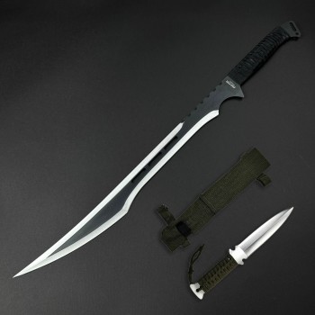 Sabie camping 67cm SB-C67D, lama dublu tais otel inoxidabil, maner paracord, cu husa textila, black + Cadou kunai 22cm FRS10