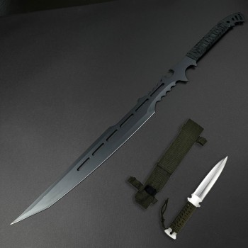 Sabie camping 70cm SB-C70P, lama otel inoxidabil, maner paracord, cu husa textila, black FR17 + Cadou kunai 22cm FRS10