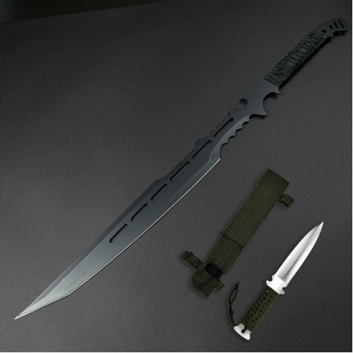 Sabie camping 70cm SB-C70P, lama otel inoxidabil, maner paracord, cu husa textila, black FR17 + Cadou kunai 22cm FRS10