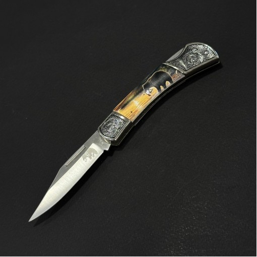 Cuțit briceag camping Anima Urs la apus 19cm, lama otel inox, mâner imprimeu, ANIM-URS19BLKA